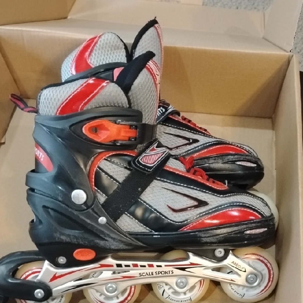 Red and Black Inline Skates with Adjustable Fit